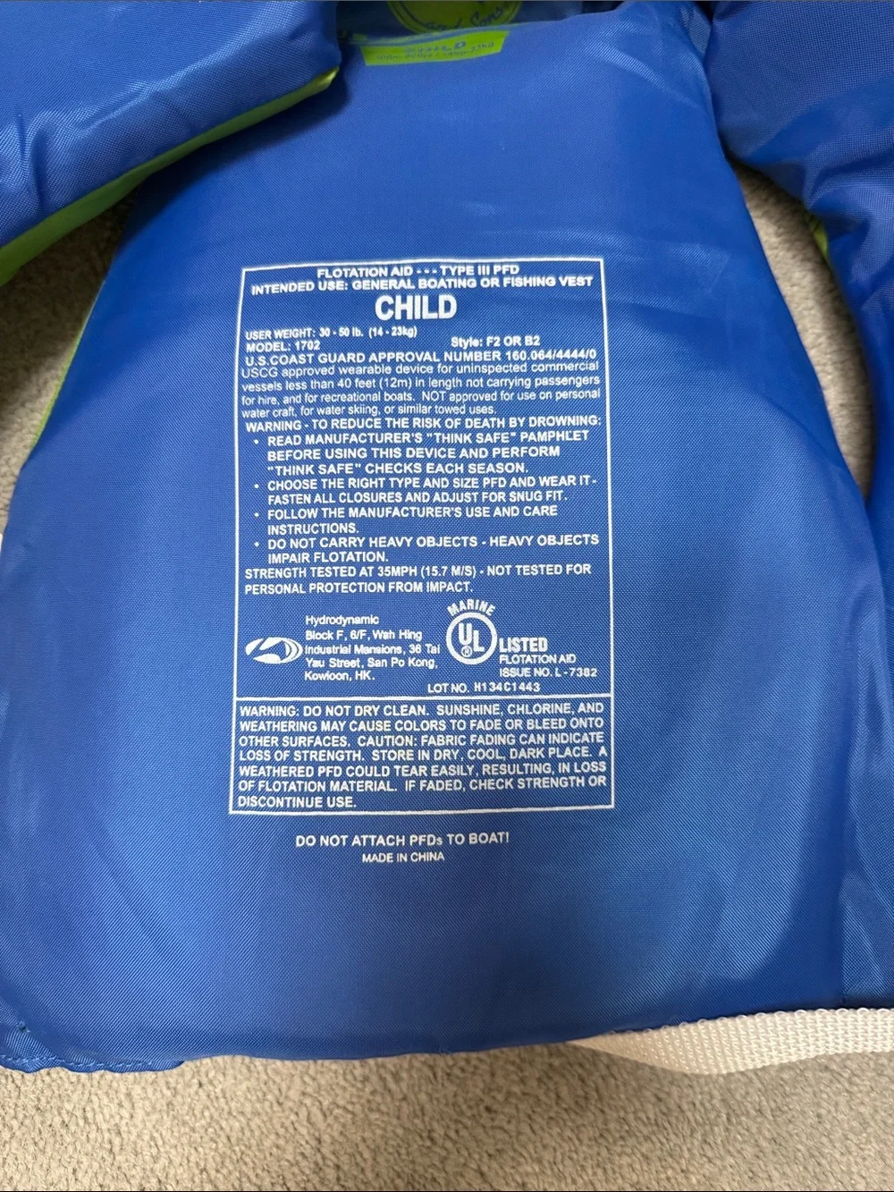 Child Life Jacket - Green Blue White